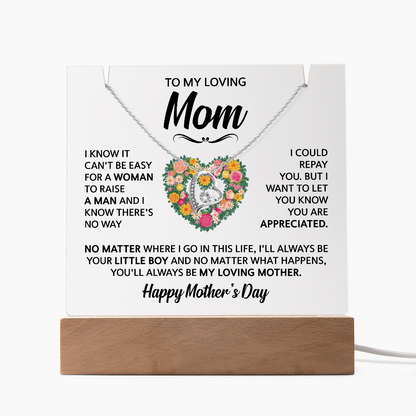 To My Loving Mom  Keepsake Acrylic & Forever Love Necklace Gift For Mother's Day