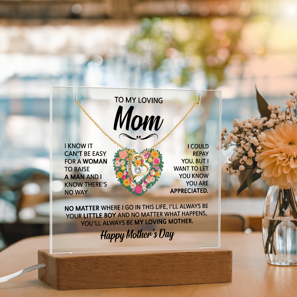 To My Loving Mom  Keepsake Acrylic & Forever Love Necklace Gift For Mother's Day