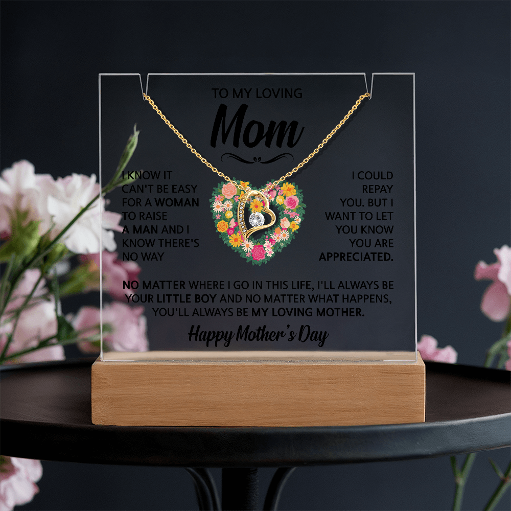 To My Loving Mom  Keepsake Acrylic & Forever Love Necklace Gift For Mother's Day